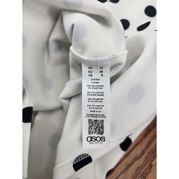 ASOS Retro Minimalist Polka Dot Scalloped Bodycon Midi Dress - Picture 5 of 5